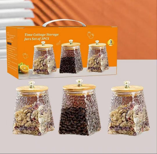 Cottage Storage Jars Set Glass Material (Set Of 3)