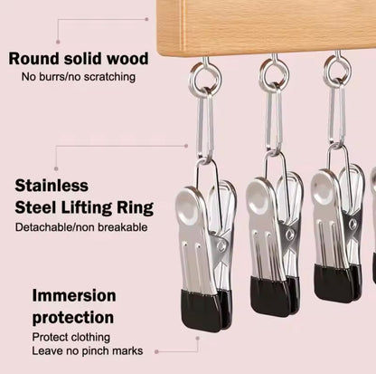 12 Clips Hanging Closet Organizer, Wooden Clip Stainless Steel Hanger