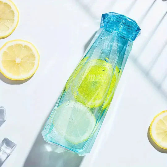 Diamond-Shaped Glass Water Bottles Featuring Geometric Design