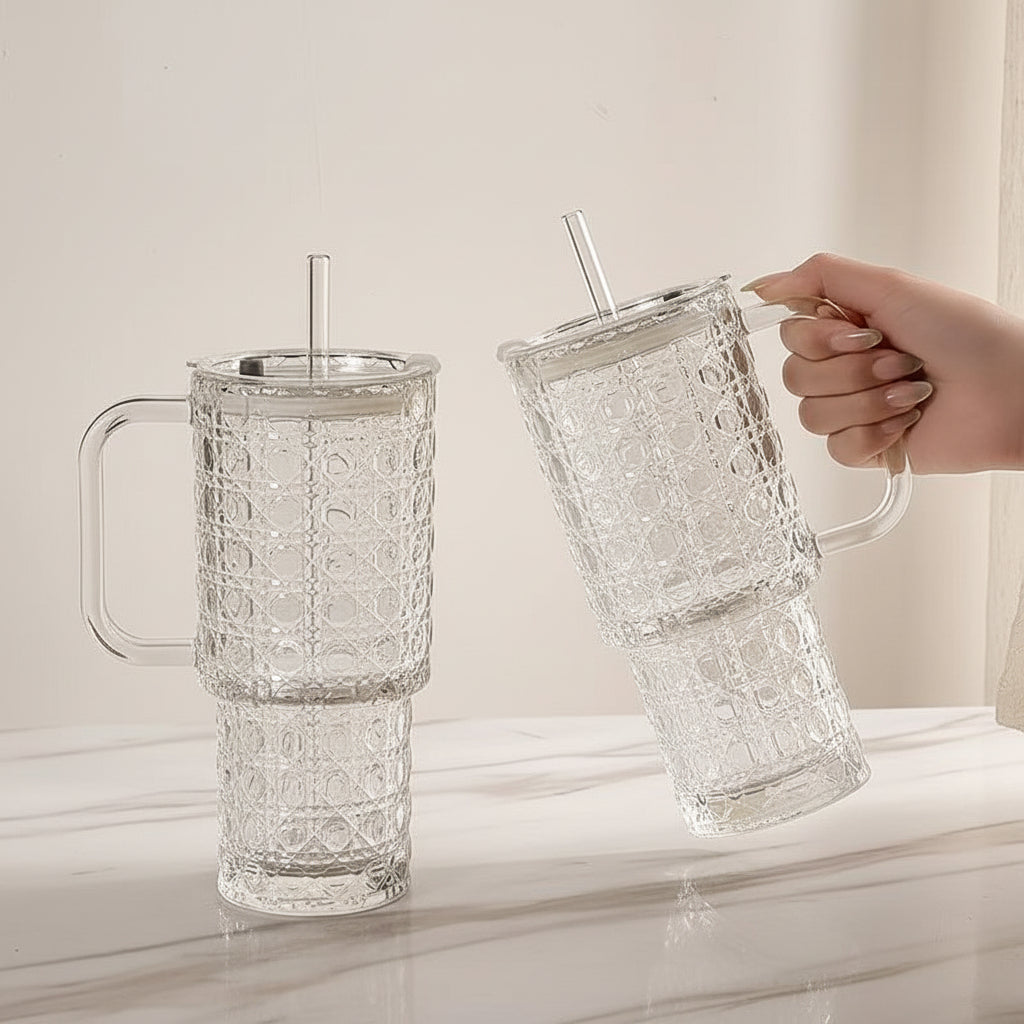 Glass Tumbler with Handle, Straw & Leak-Proof Lid – 750ml