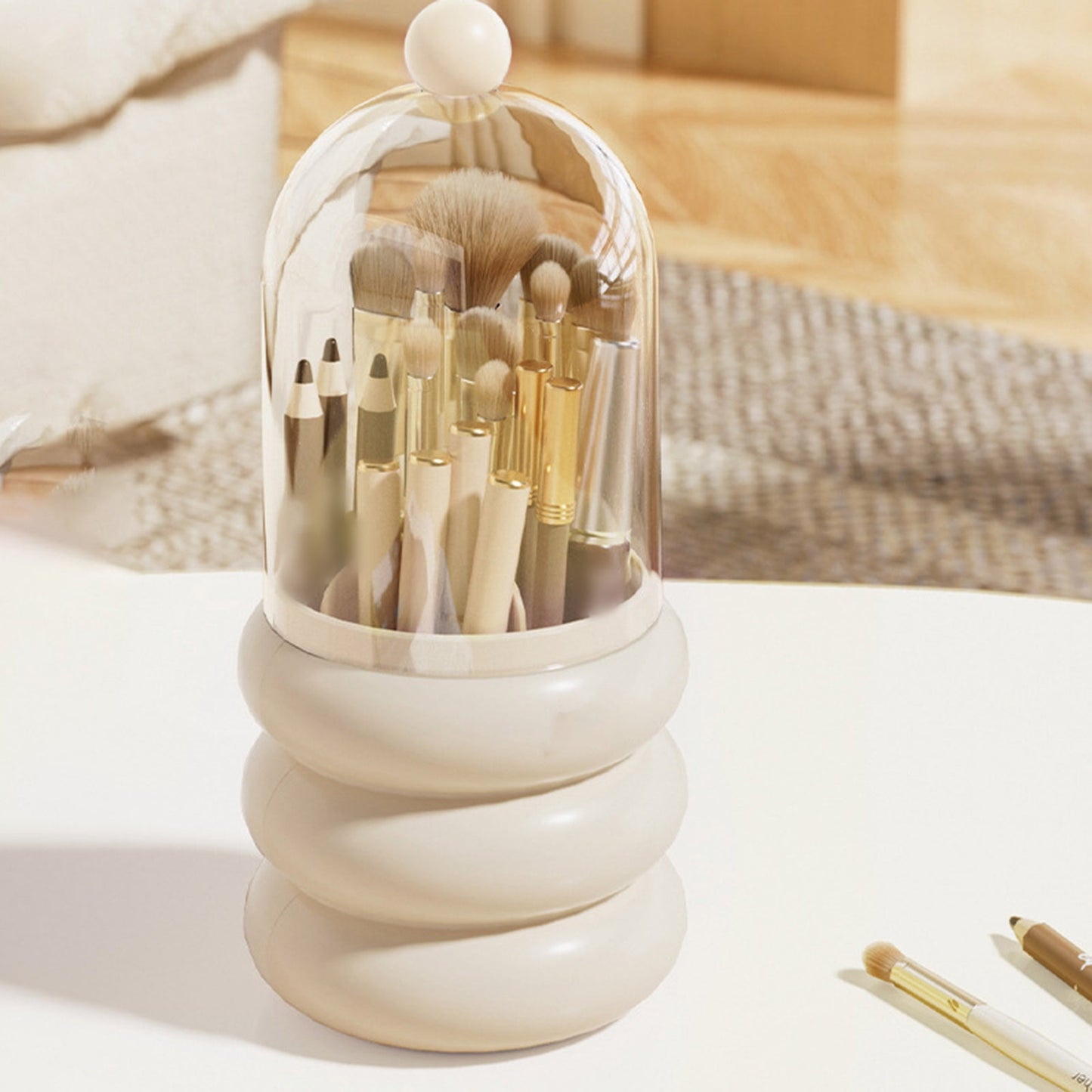 Nordic Style Rotating Makeup Brush Holder With Lid