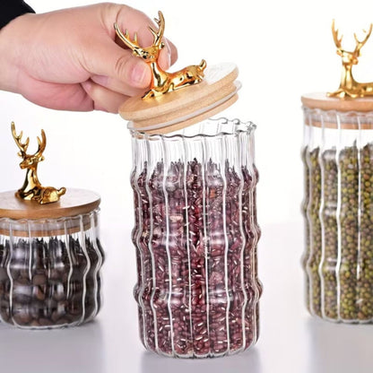 Elegant 3Pcs Glass Jars Set Kitchen Storage Container