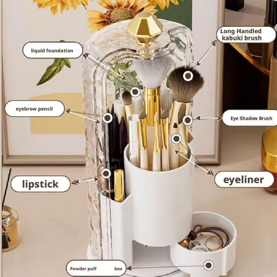 Rotating Makeup Brush Holder With Cover