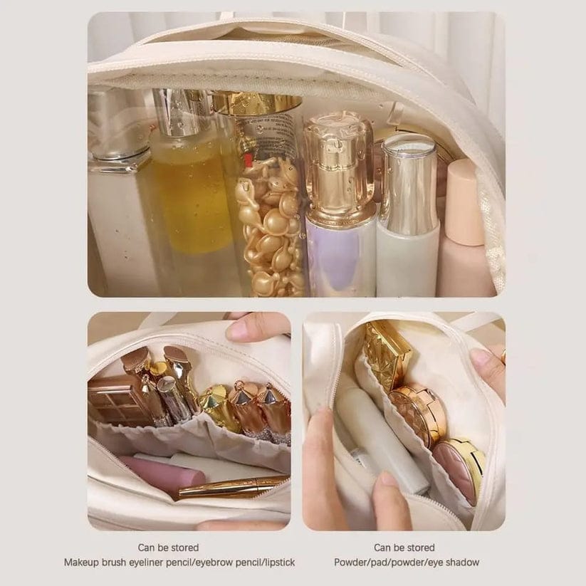 PU Leather Double Layer Travel Cosmetics Storage Bag