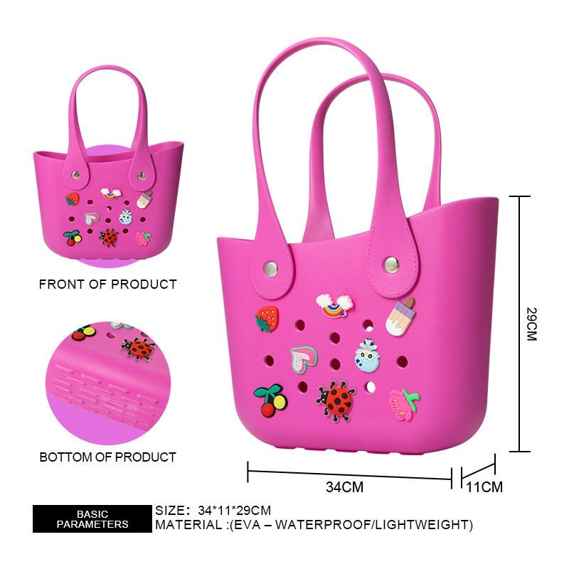 Crocs Sand Bag For Beach, Vacation Themed Bag For Travelling, Tote Handbag With Charms