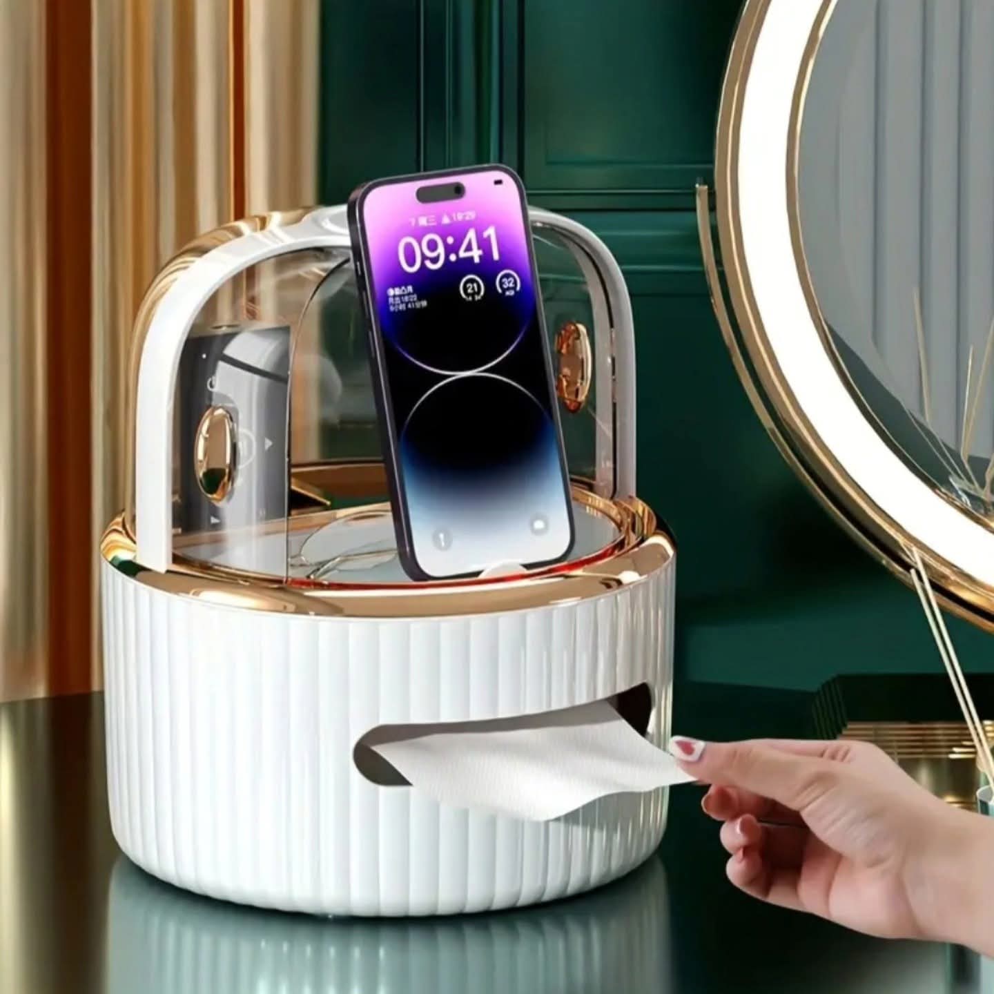 Multi-functional Desktop Tissue Box Organizers With Storage Compartments.