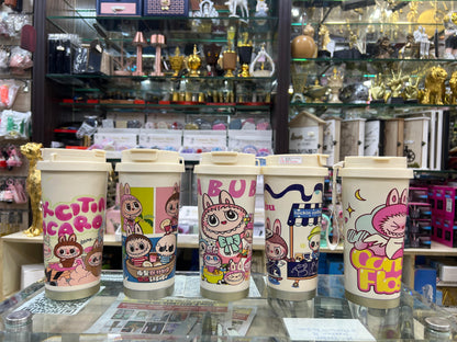 Labubu Cute Cartoon Coffee Thermos  Leakproof Portable Travel Mug with Lid