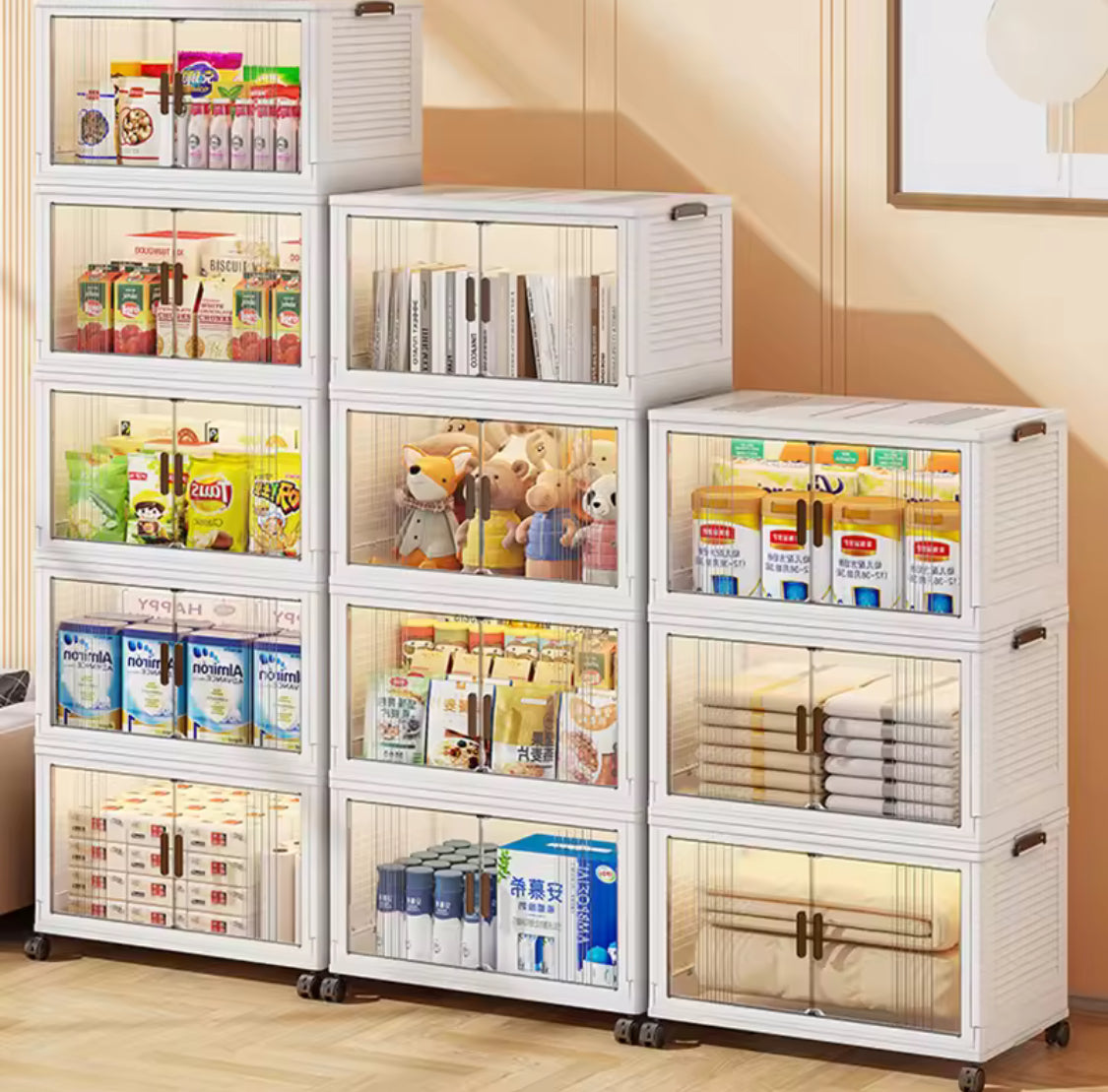 Multi Layer Foldable Storage Cabinet, Bedroom Closet Organizer With Doors