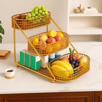 3 Layer Golden Fruit Basket Iron Material