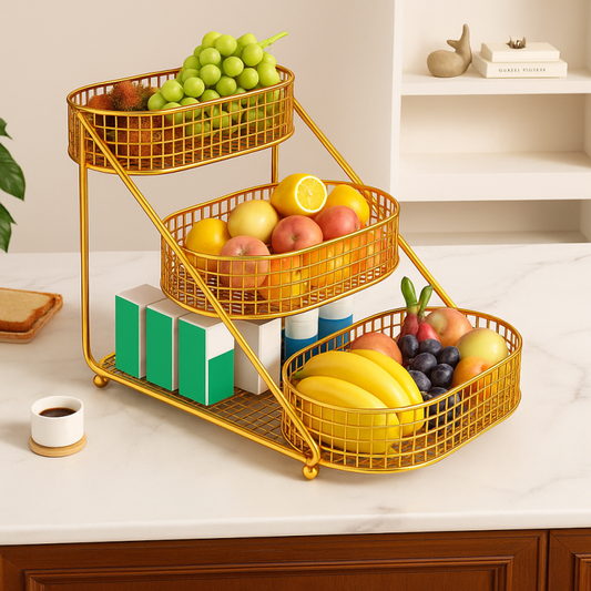 3 Layer Golden Fruit Basket Iron Material