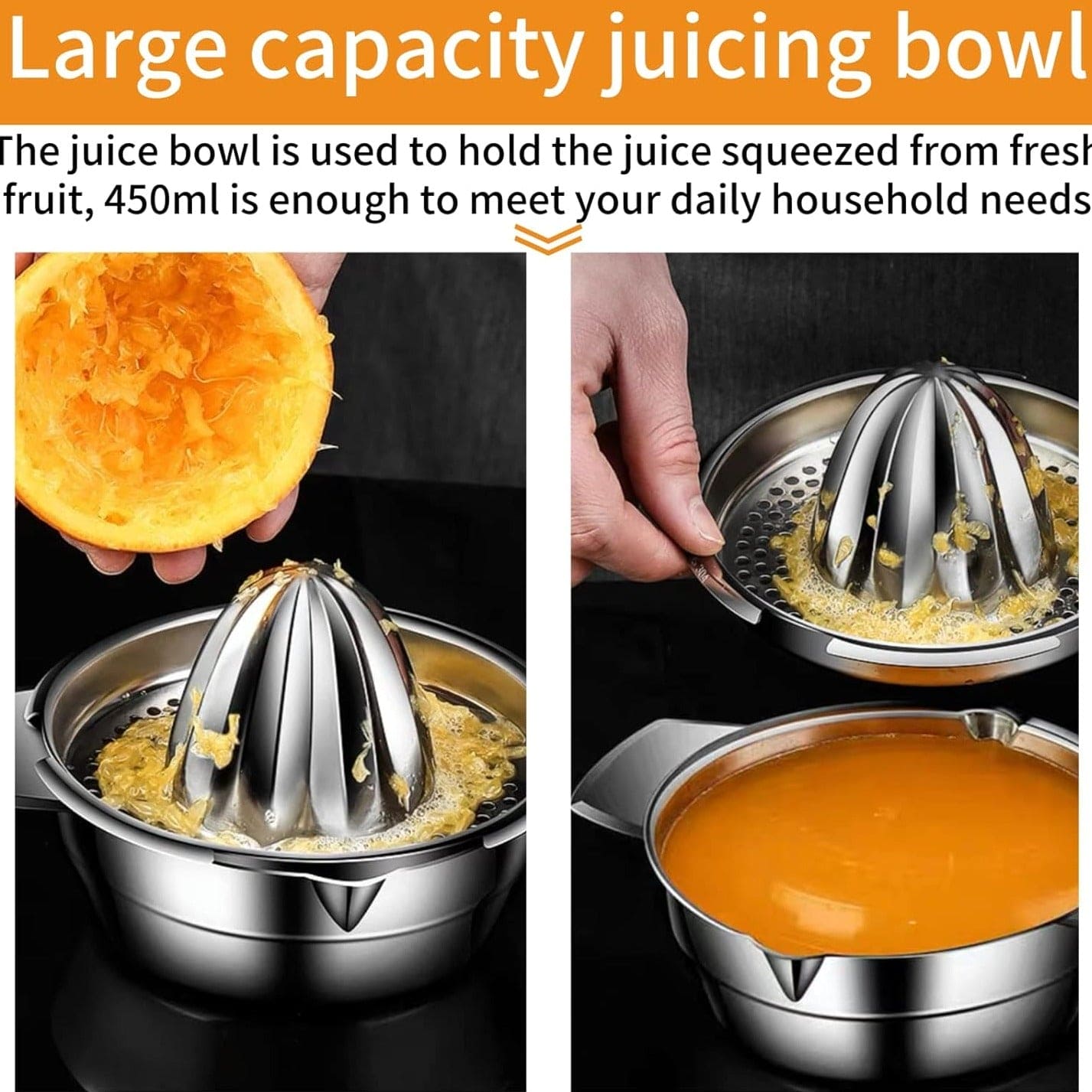 Stainless Steel Fruit Manual Hand Press Squeezer With Bowl