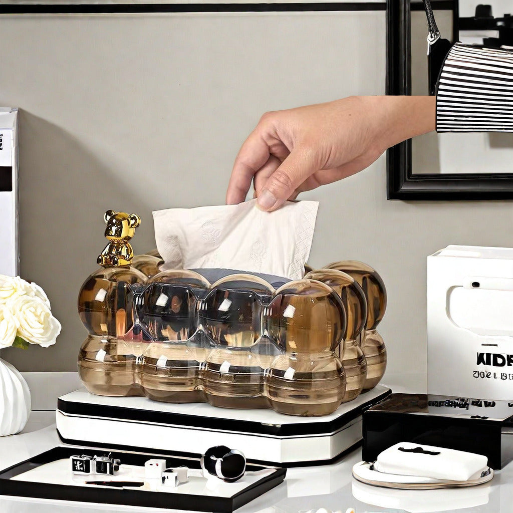 Transparent Luxury Bubble Tissue Box with Chrome Bunny & Bow Design