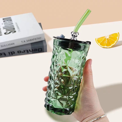 Luxury Bear Cap Transparent Glass Water Cup & Coffee Cup With Lid And Straw, European Style Vintage Milk Cup