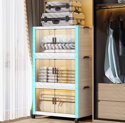 Multi Layer Foldable Storage Cabinet, Bedroom Closet Organizer With Doors