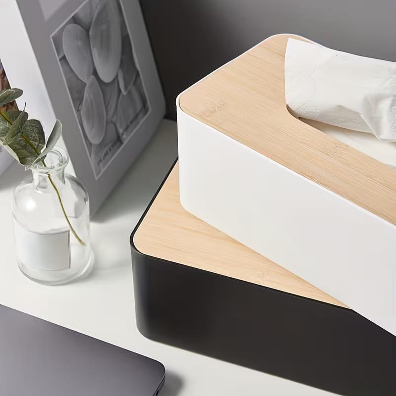 Black Wood Top Modern Tissue Box Holder
