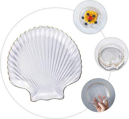 Acrylic Sea Shell Shape Plate Set With Metal Stand 8pcs