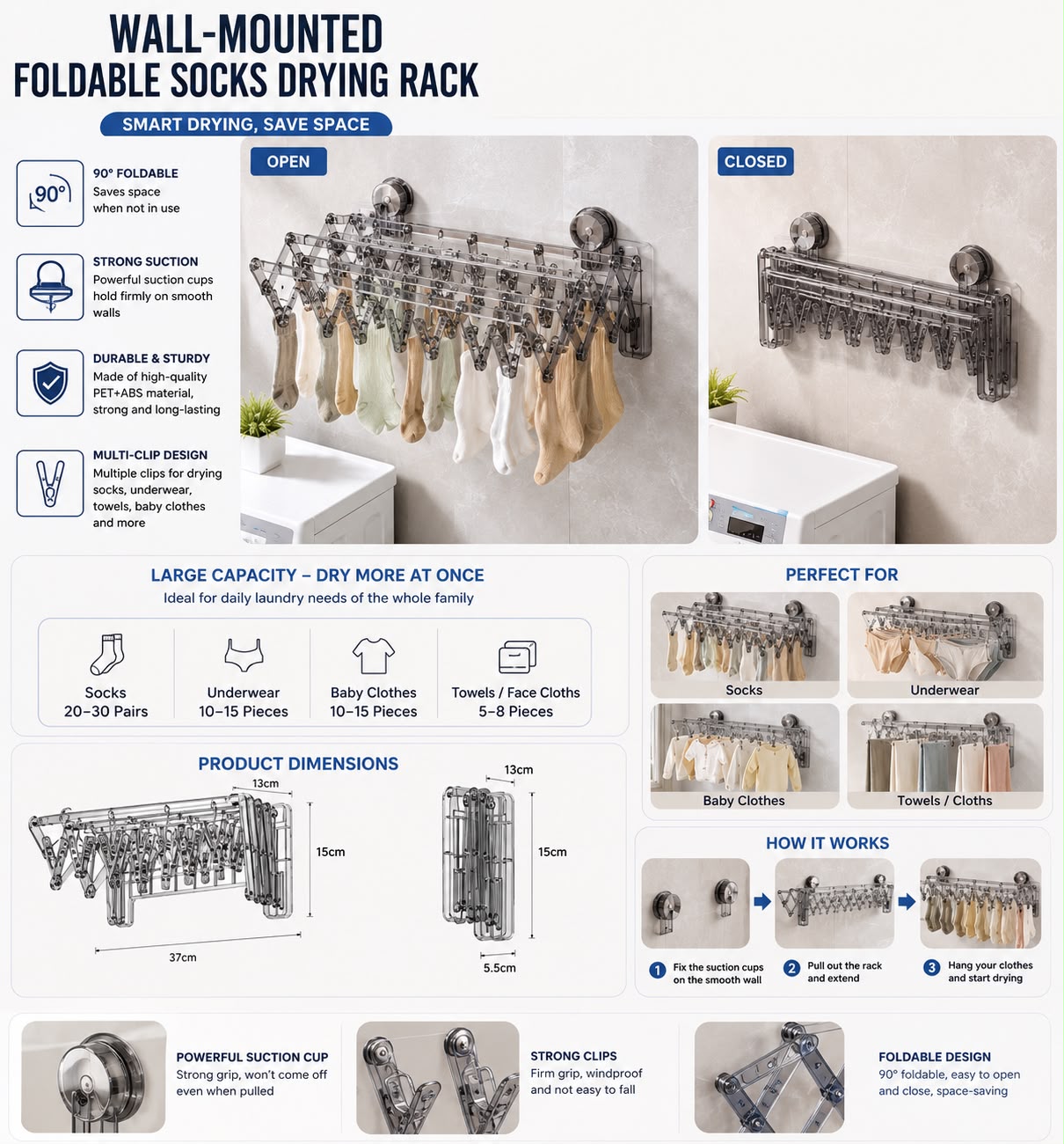 Wall-Mounted Foldable Socks Drying Rack