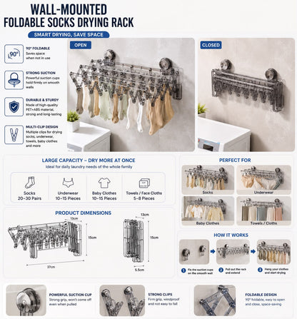 Wall-Mounted Foldable Socks Drying Rack