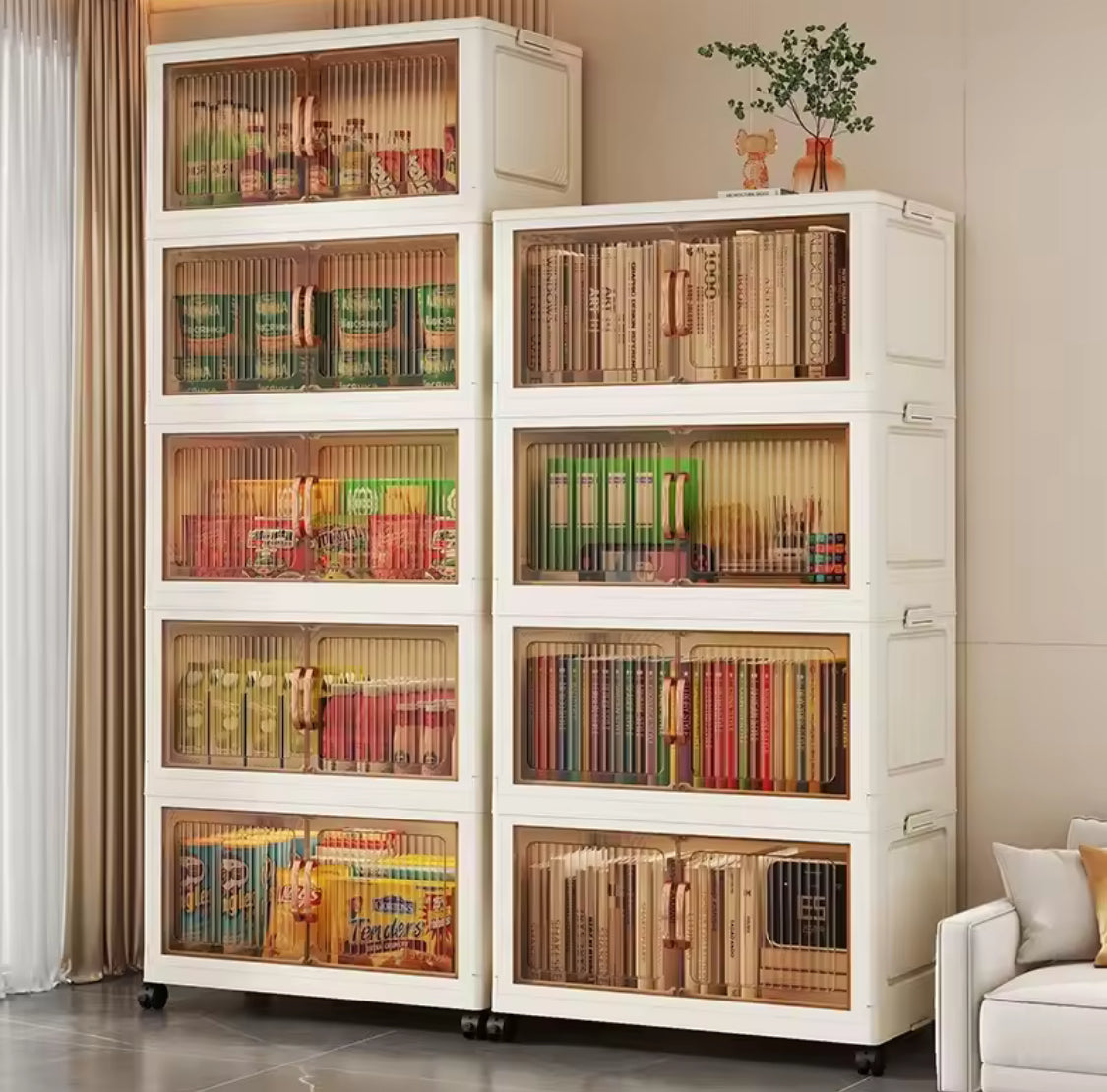 Multi Layer Foldable Storage Cabinet, Bedroom Closet Organizer With Doors