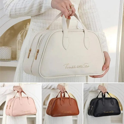 PU Leather Double Layer Travel Cosmetics Storage Bag