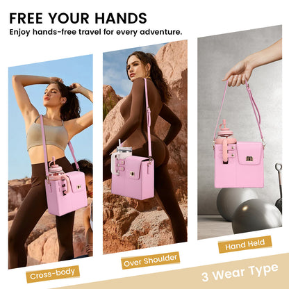 Multipurpose Leather Crossbody Bag With Tumbler Holder