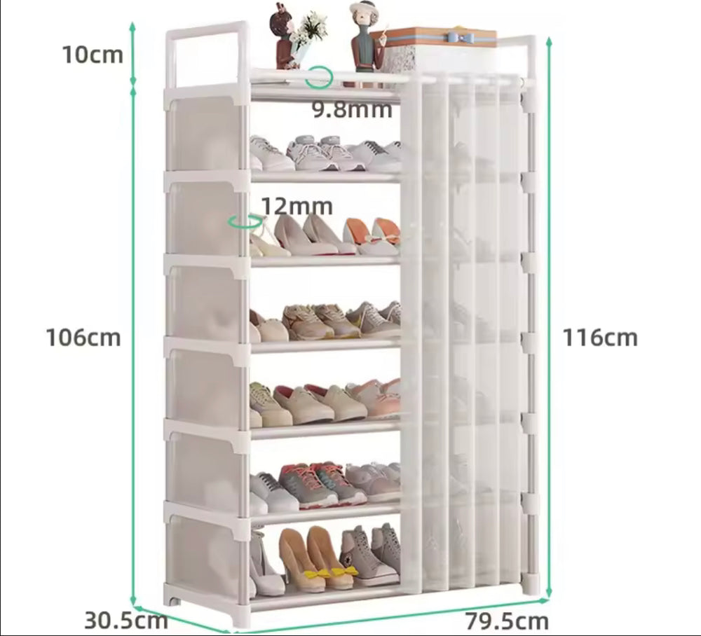 Dustproof Shoe Rack with Curtain, Sturdy Metal Frame Easy to Assemble