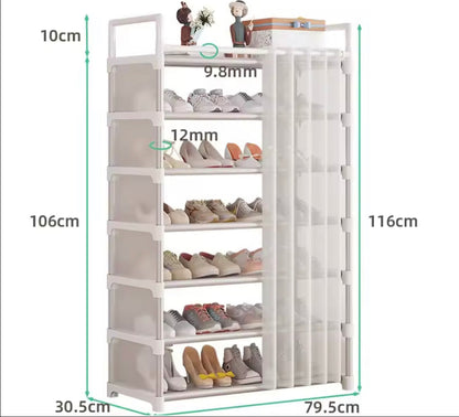 Dustproof Shoe Rack with Curtain, Sturdy Metal Frame Easy to Assemble