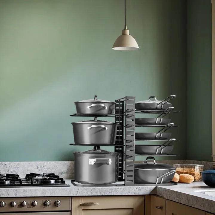 Pot & Pan Organizer Rack – Adjustable Cabinet Storage