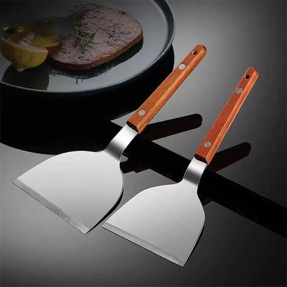 Stainless Steel Cooking Shovel, Cookware Spatula With Wooden Handle