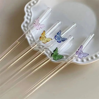 Reusable Colorful Glass Butterfly Straw (1 Pc)
