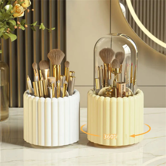 Dot Makeup Brush Storage Tube Rotating Dust-Proof Pen Holder with Lid Bucket