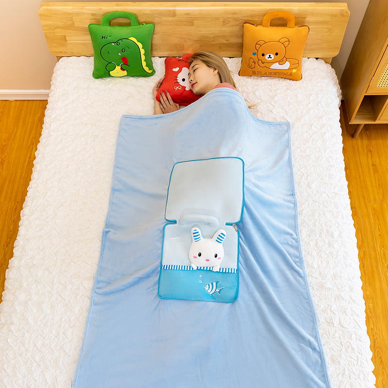 3-in-1 Cartoon Cushion Blanket – Plush Pillow & Travel Blanket