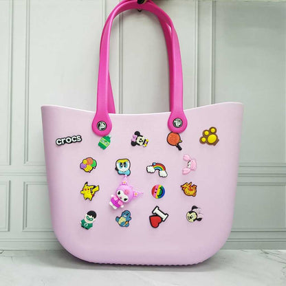 Crocs Sand Bag For Beach, Vacation Themed Bag For Travelling, Tote Handbag With Charms