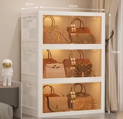 Multi Layer Foldable Storage Cabinet, Bedroom Closet Organizer With Doors