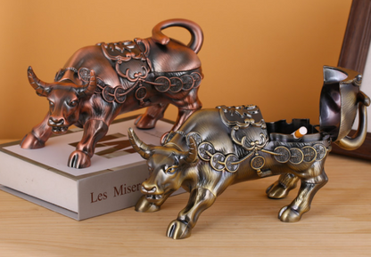 Vintage Metal Bull Ashtray - Creative Desktop Smoking Accessory