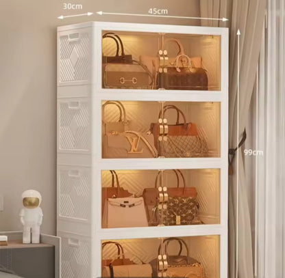 Multi Layer Foldable Storage Cabinet, Bedroom Closet Organizer With Doors