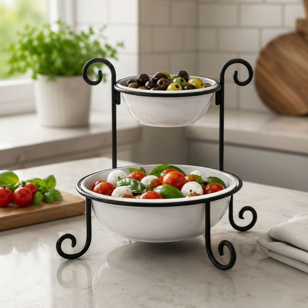 Danny Home 2 Tier Porcelain Bowl Stand