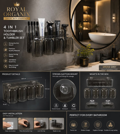 Wall Mounted Suction Shelf Royal Organix 4-in-1 Toothbrush Holder