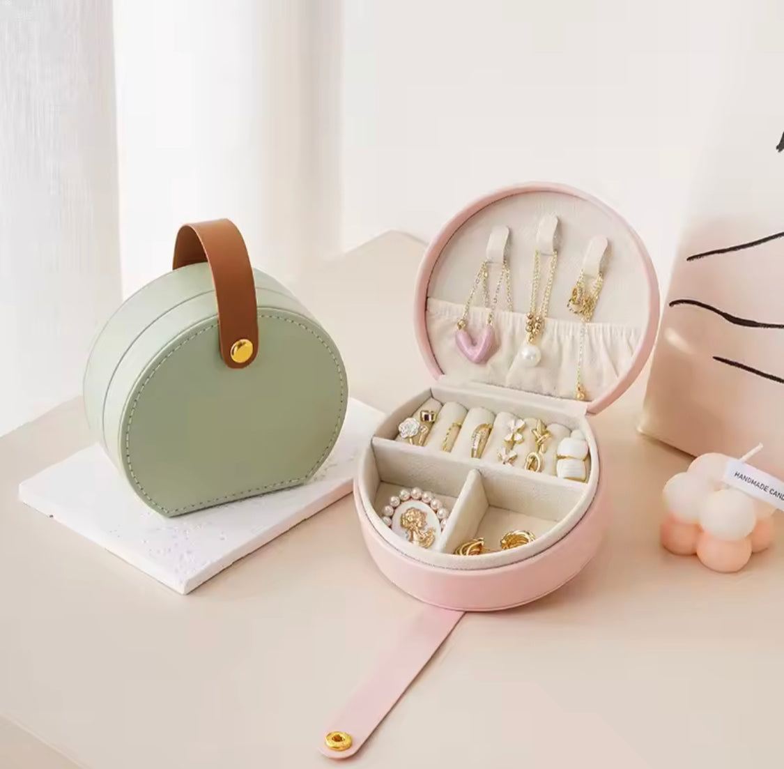 Mini Portable PU Leather Jewelry Organizer Box