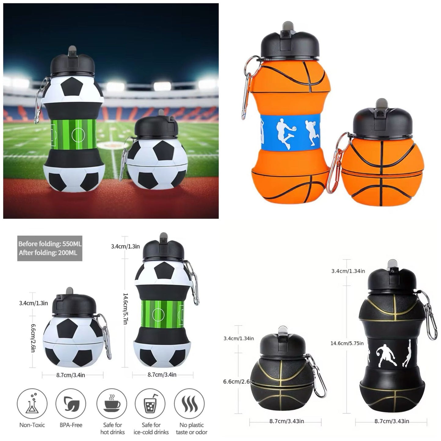 Collapsable Silicone Sports Water Bottles