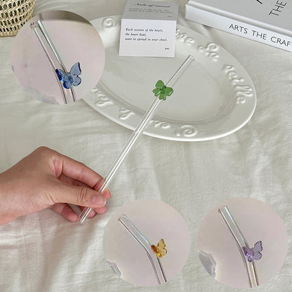 Reusable Colorful Glass Butterfly Straw (1 Pc)
