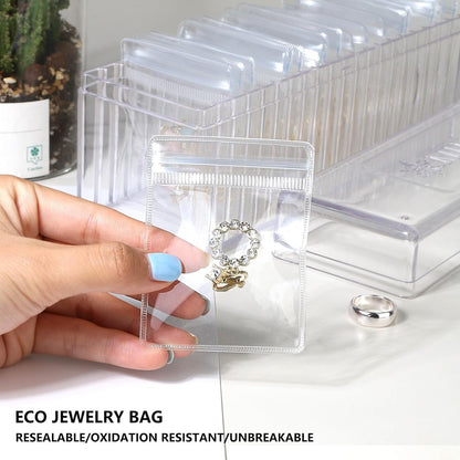 Clear Jewelry Organizer Box with 20 pvc Resealable Zip Bags – Compact Storage Case for Rings, Earrings, Necklaces & Small Accessories
