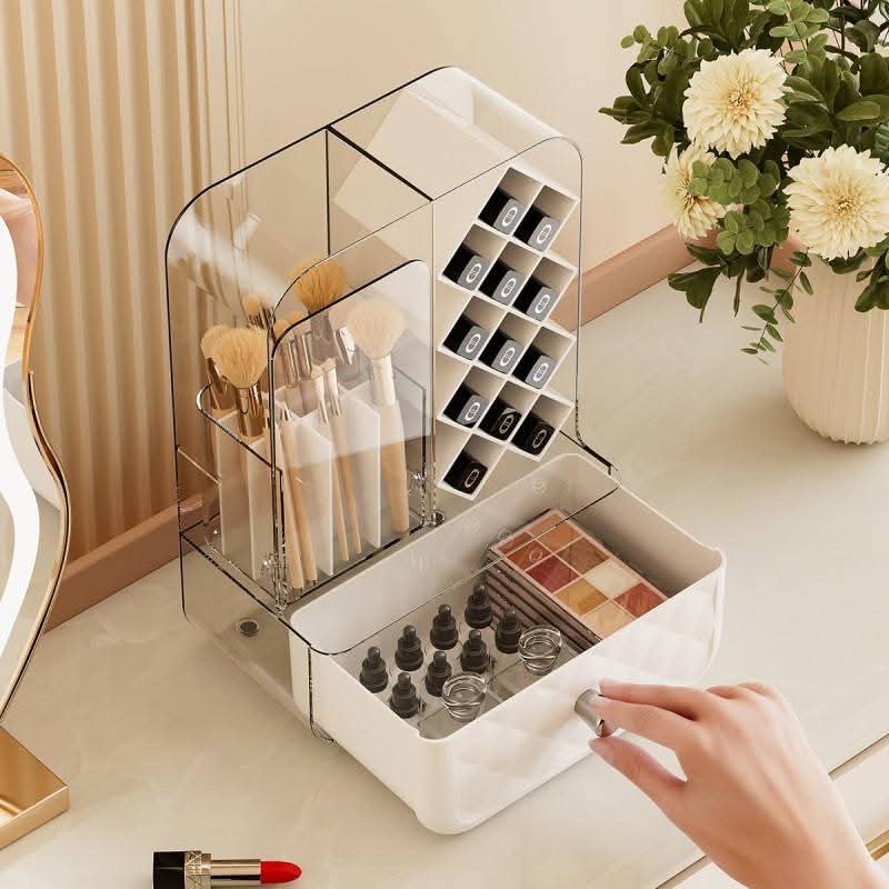 Luxury Dustproof Cosmetic Organizer – Premium Makeup Storage Box with Drawer