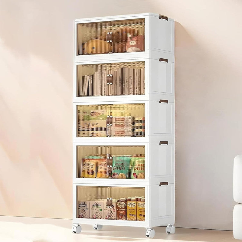 Multi Layer Foldable Storage Cabinet, Bedroom Closet Organizer With Doors