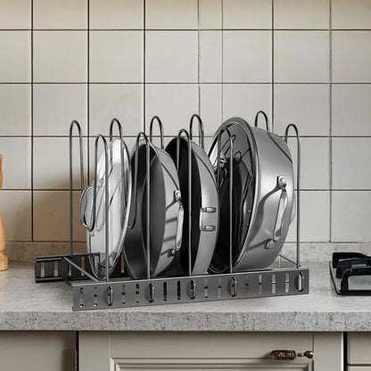 Pot & Pan Organizer Rack – Adjustable Cabinet Storage