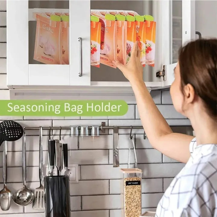 Wall Mounted Spice Bag Storage Rack Punch Free Seasoning Bag