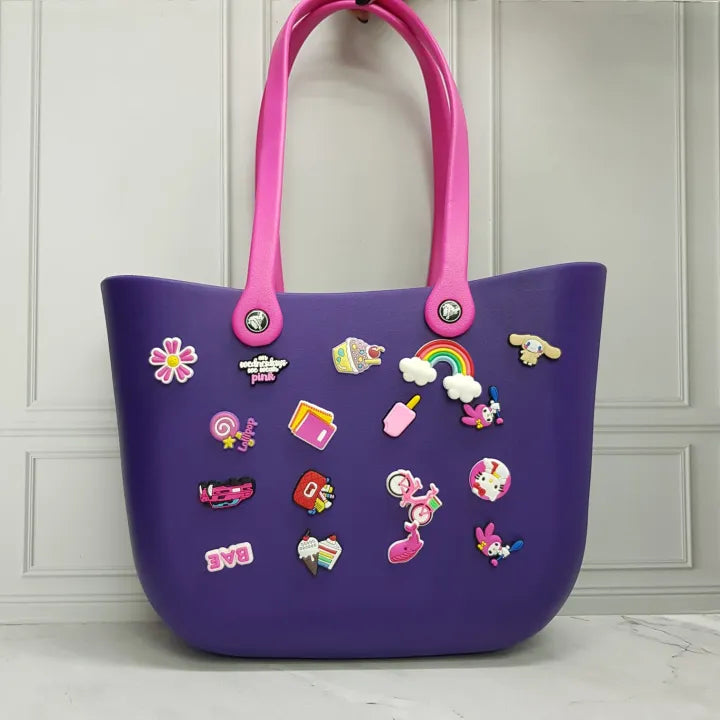 Crocs Sand Bag For Beach, Vacation Themed Bag For Travelling, Tote Handbag With Charms