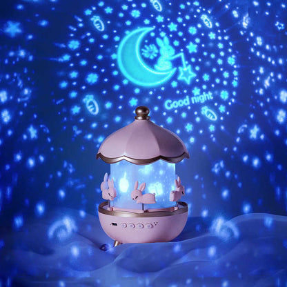 Cute Bunny Carousel Night Lamp - Rotating LED Nursery Light for Kids
