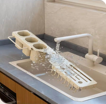 Wall Mounted Over The Sink Organizer Rack, Kitchen Storage Shelf with Knife Holder