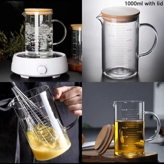 Glass Measuring Jug with Wood Lid
